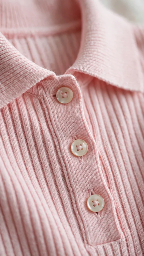 17 Best Wallpaper Pink Polos for a Cute Preppy Phone 17 Extreme close up of a pink ribbed knit polo collar with buttons