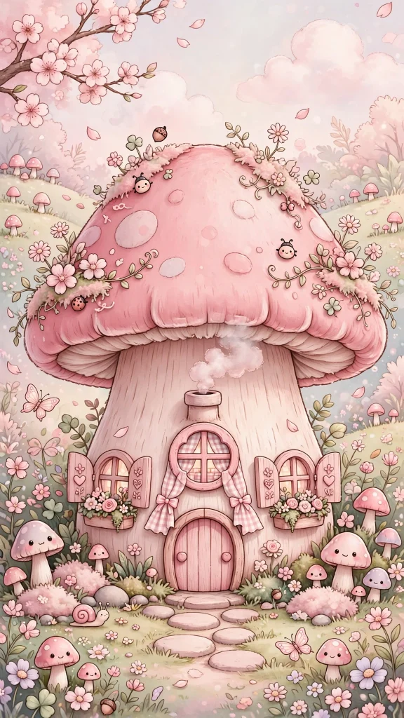 17 Wallpaper Pink Cute Ideas for Your Phone 14 Cute pink mushroom house kawaii wallpaper pink cute