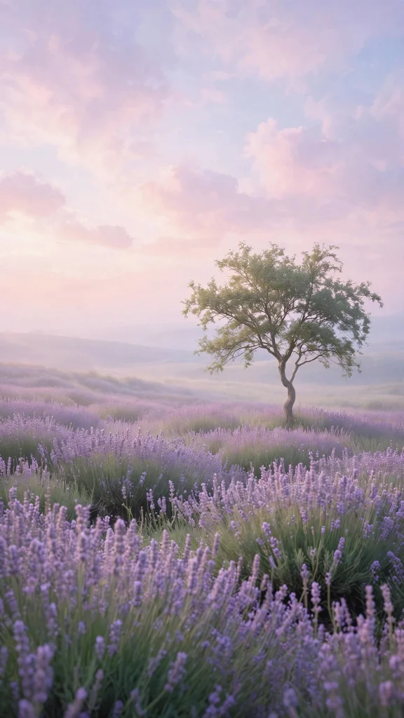 17 Beautiful wallpaper iphone quotes Backgrounds 17 Soft lavender field with a single tree under a pastel sky