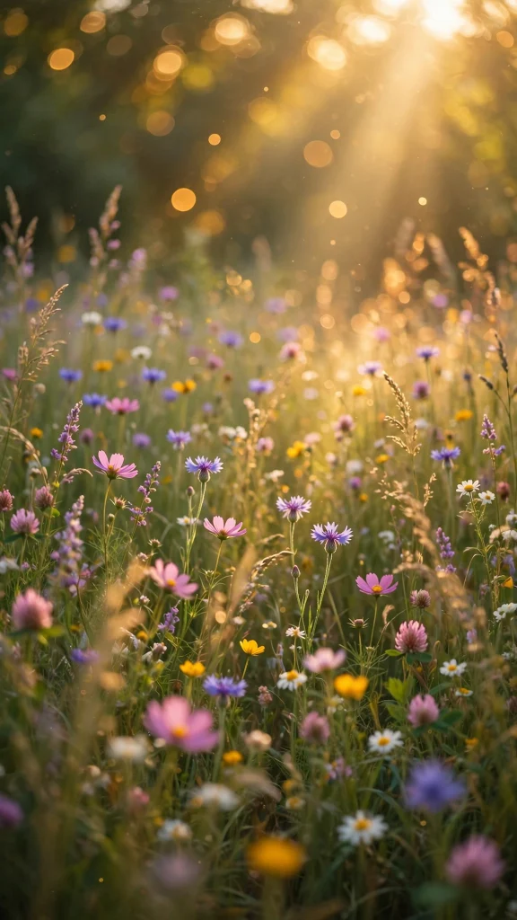 Wildflower meadow with golden sunlight wallpaper iPhone flowers