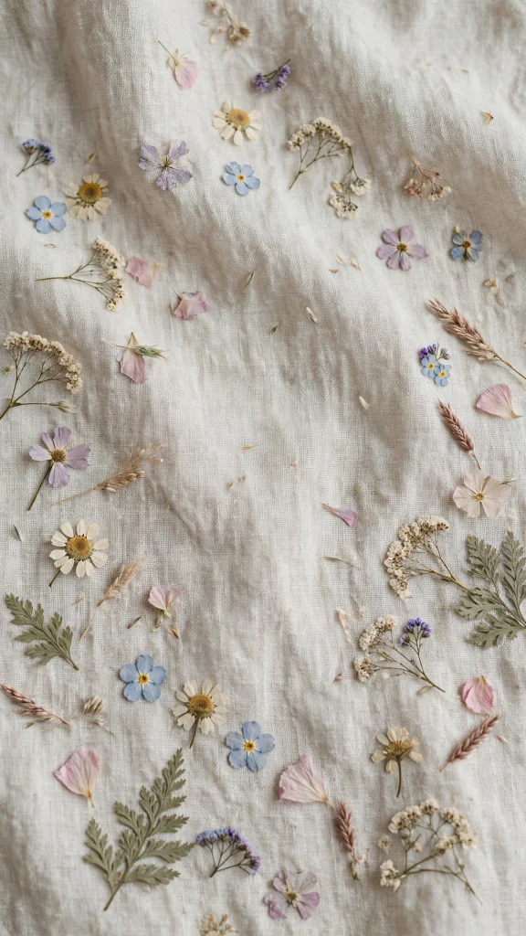 17 Wallpaper Aesthetic Home Screen Ideas for 2026 17 Pressed wildflowers on linen wallpaper aesthetic home screen muted