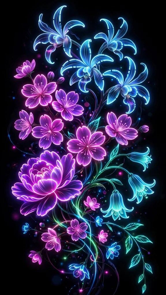 17 Beautiful Wallpapers Flowers for Your Phone 17 Glowing neon wallpapers flowers digital art on a black background