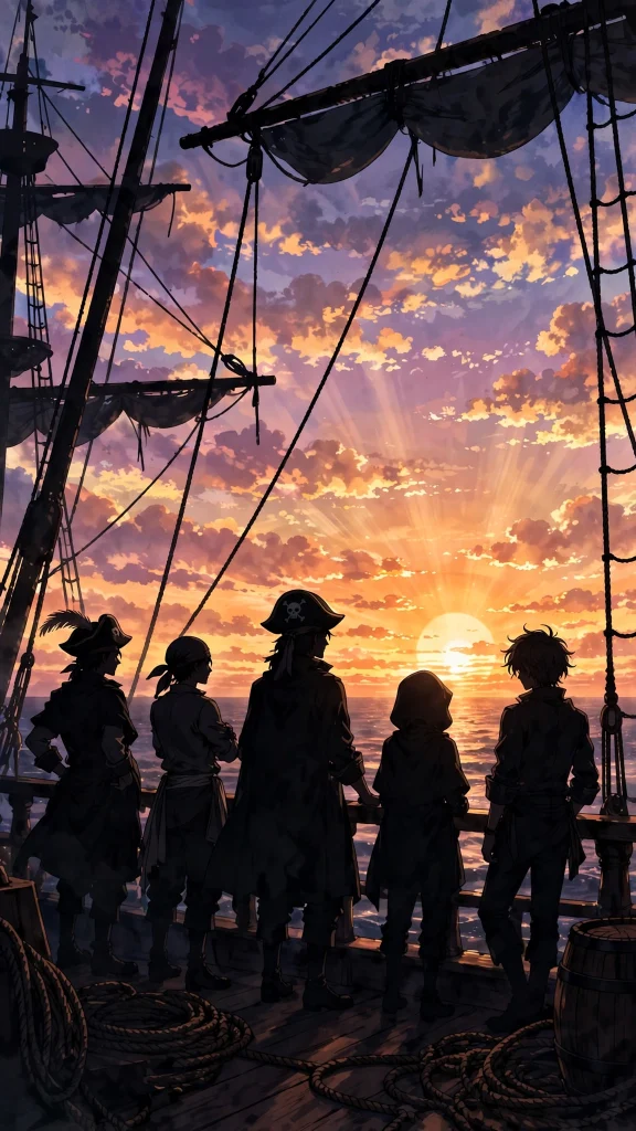 anime pirate crew sunrise ship deck one piece wallpaper