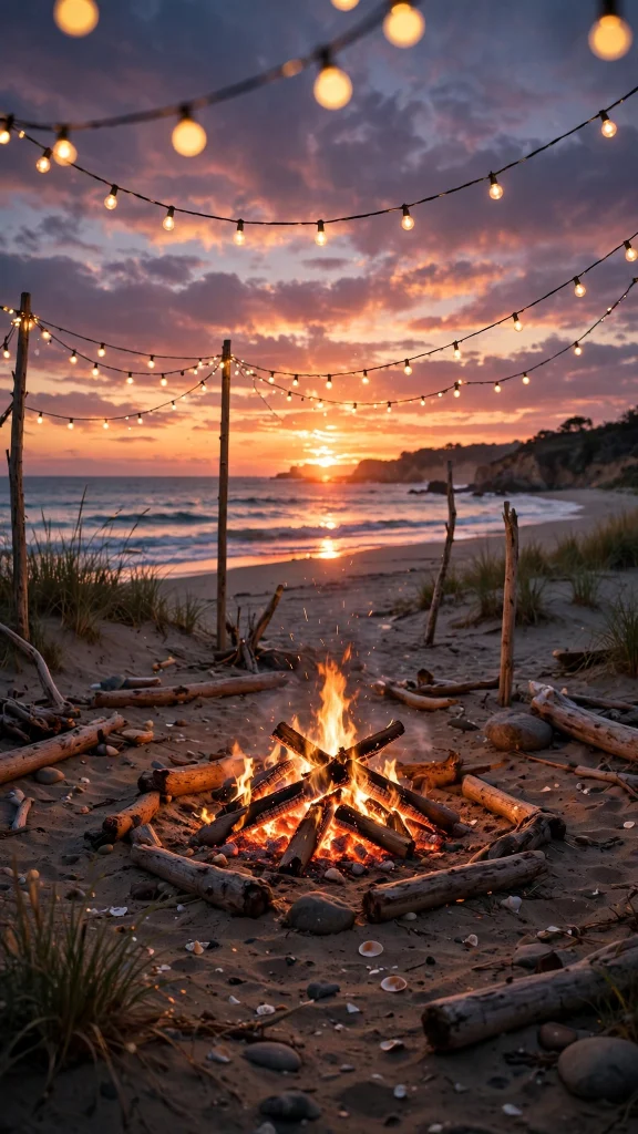 17 Stunning Wallpaper Backgrounds Summer Ideas 5 Sunset beach bonfire with string lights