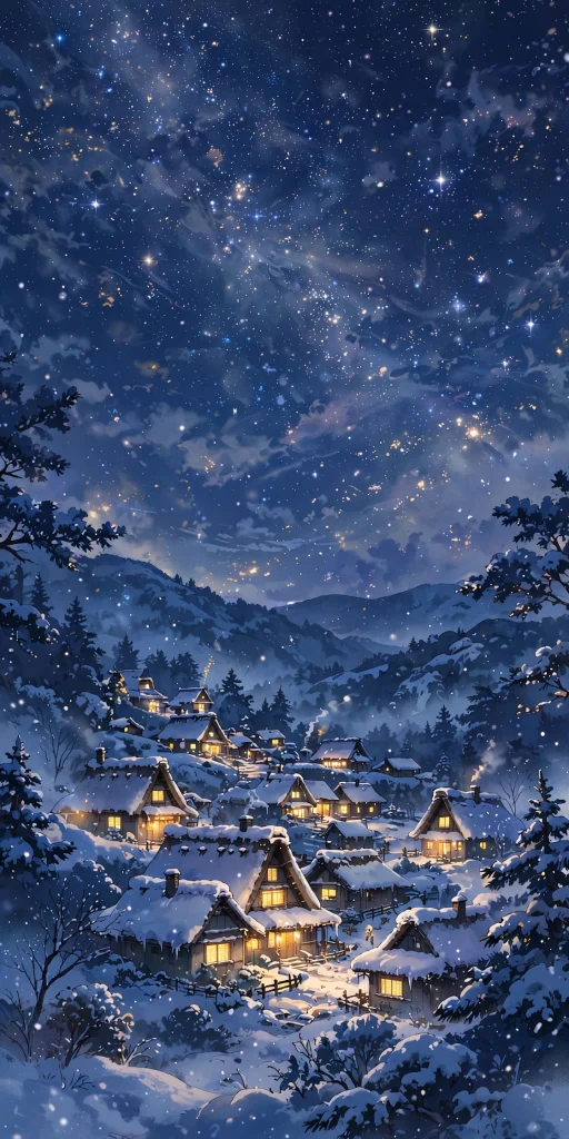 17 Beautiful Wallpaper Backgrounds Anime for Screens 7 Anime starry night over a snowy village