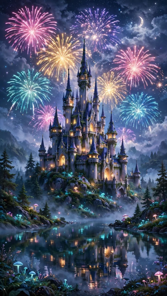 Disney aesthetic castle fireworks wallpaper