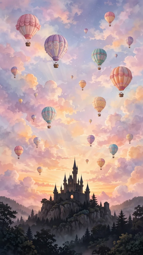 Disney aesthetic castle balloons wallpaper