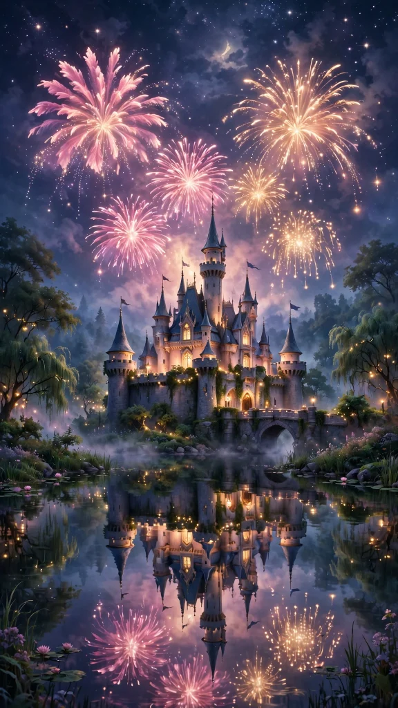 Disney aesthetic fireworks reflection wallpaper