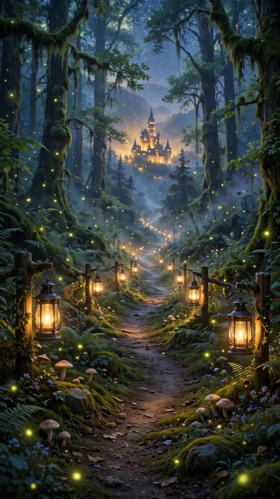 Disney aesthetic lantern forest wallpaper