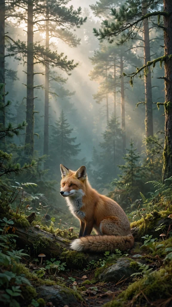 Fox aesthetic misty forest wallpaper
