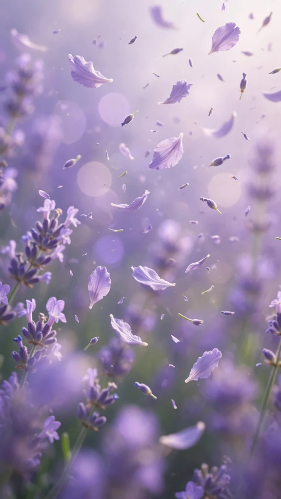 Lavender Aesthetic: 12 Soft Purple Field Wallpaper Ideas 11 Lavender aesthetic floating petals wallpaper