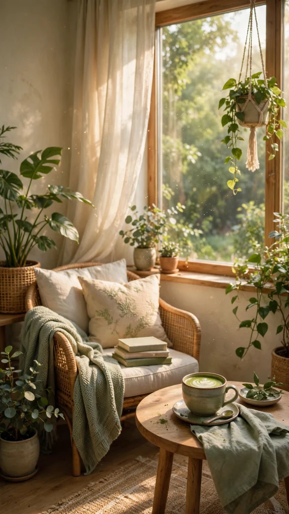 Matcha Aesthetic: 12 Calm Green Tea Wallpaper Ideas 12 Matcha aesthetic reading nook wallpaper