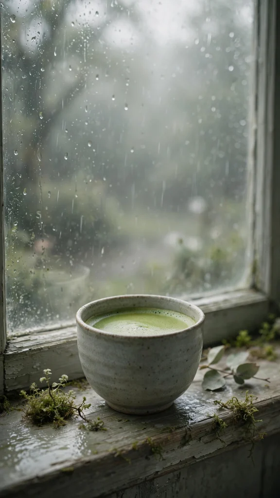 Matcha Aesthetic: 12 Calm Green Tea Wallpaper Ideas 7 Matcha aesthetic rainy window wallpaper
