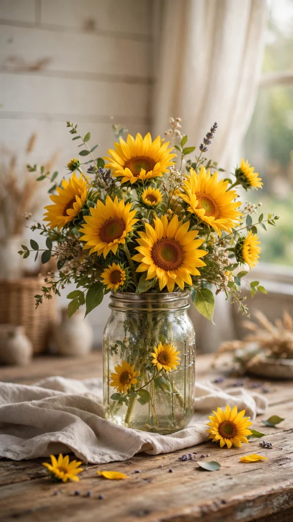 Sunflower Aesthetic: 12 Bright Sunflower Wallpaper Ideas 3 Sunflower aesthetic mason jar bouquet wallpaper