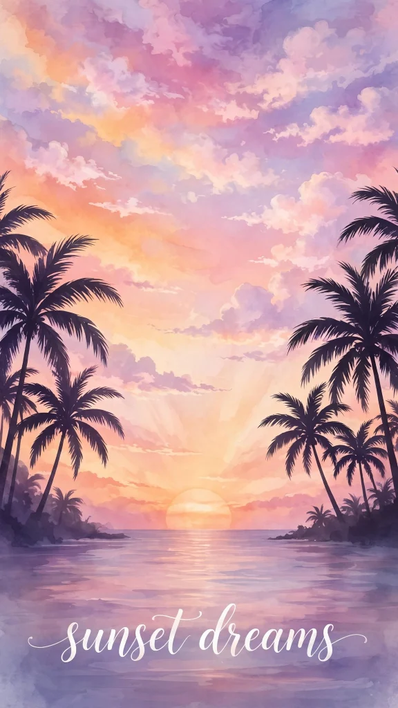Wallpaper Aesthetic Sunset: Warm, Dreamy Sunset Background Ideas for a Cozy Screen 4 Sunset palm wallpaper