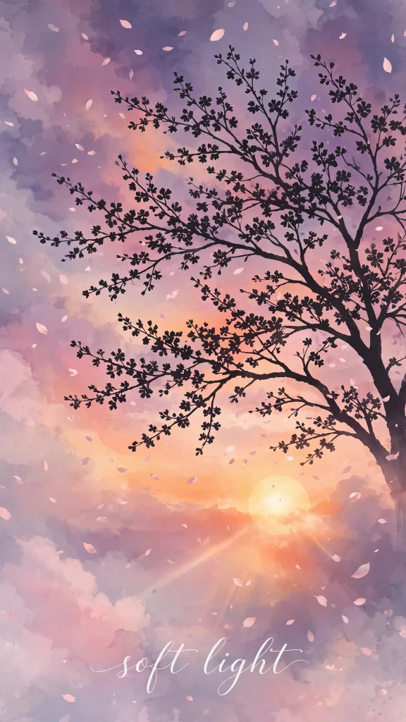 Wallpaper Aesthetic Sunset: Warm, Dreamy Sunset Background Ideas for a Cozy Screen 8 Sunset blossom wallpaper