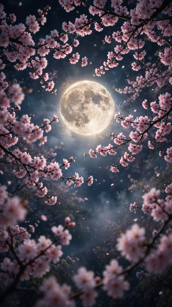 Moon Aesthetic: 12 Dreamy Moon Wallpaper Ideas 9 Moon Aesthetic moon cherry blossoms wallpaper