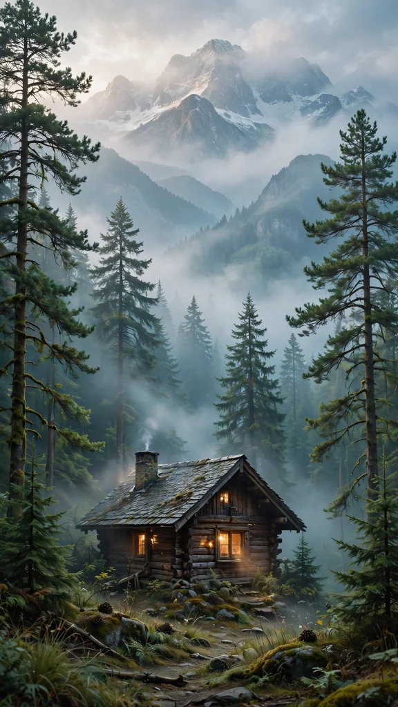 Mountain Aesthetic cabin pines wallpaper