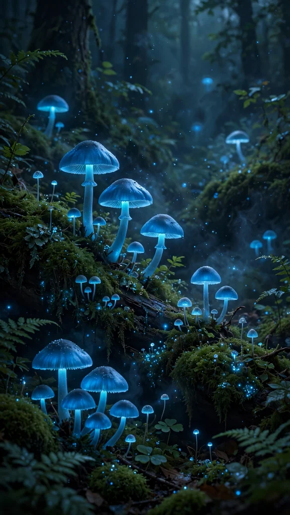 Mushroom Aesthetic: 12 Whimsical Mushroom Wallpaper Ideas 4 Mushroom aesthetic blue glowing mushrooms wallpaper