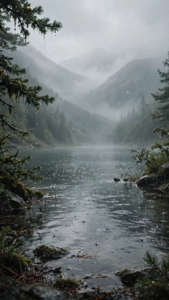 Rain Aesthetic: 12 Cozy Rainy Day Wallpaper Ideas 12 Rain aesthetic mountain lake wallpaper