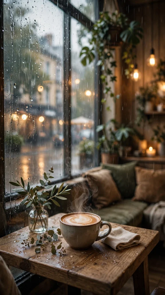 Rain Aesthetic: 12 Cozy Rainy Day Wallpaper Ideas 8 Rain aesthetic cafe wallpaper