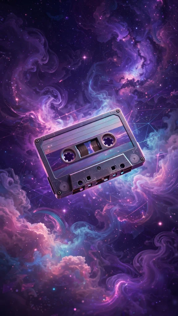 Vaporwave Aesthetic: 12 Retro-Futuristic Wallpaper Ideas 12 Vaporwave aesthetic cassette tape in starry purple space wallpaper