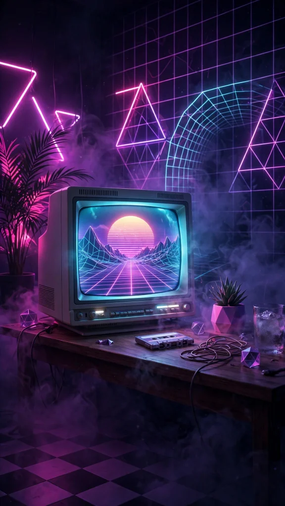 Vaporwave Aesthetic: 12 Retro-Futuristic Wallpaper Ideas 4 Vaporwave aesthetic retro computer screen in dark room wallpaper
