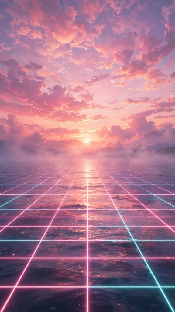 Vaporwave Aesthetic: 12 Retro-Futuristic Wallpaper Ideas 5 Vaporwave aesthetic pink sunset ocean with grid lines wallpaper