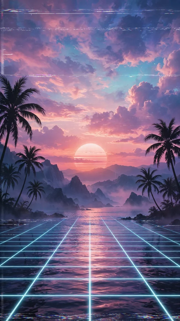 Vaporwave Aesthetic: 12 Retro-Futuristic Wallpaper Ideas 7 Vaporwave aesthetic VHS tracking lines over sunset wallpaper