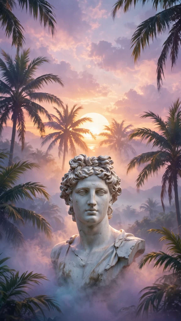 Vaporwave Aesthetic: 12 Retro-Futuristic Wallpaper Ideas 8 Vaporwave aesthetic marble bust with palm trees and sunset wallpaper