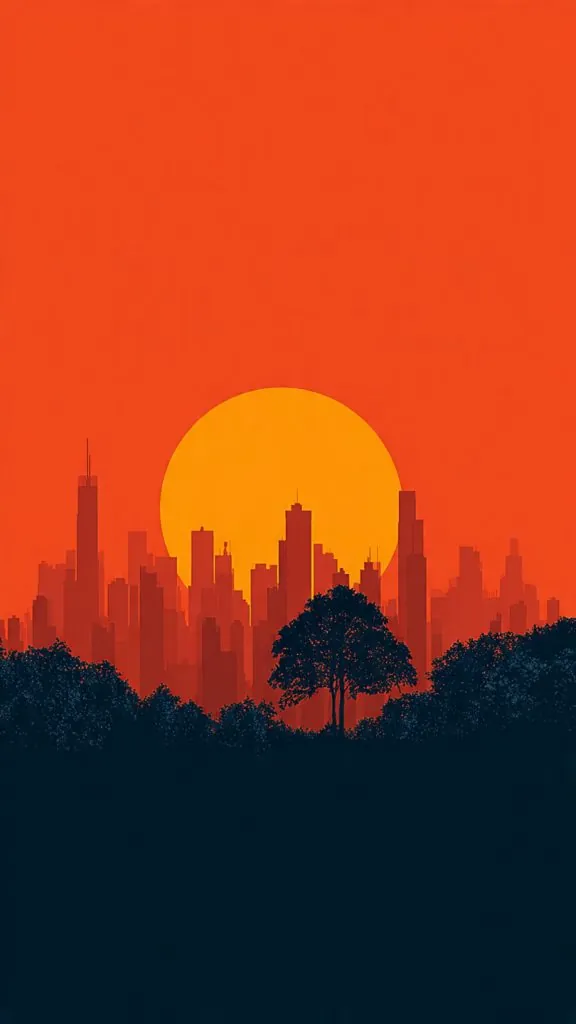 an attractive image of sunset city silhouette wall