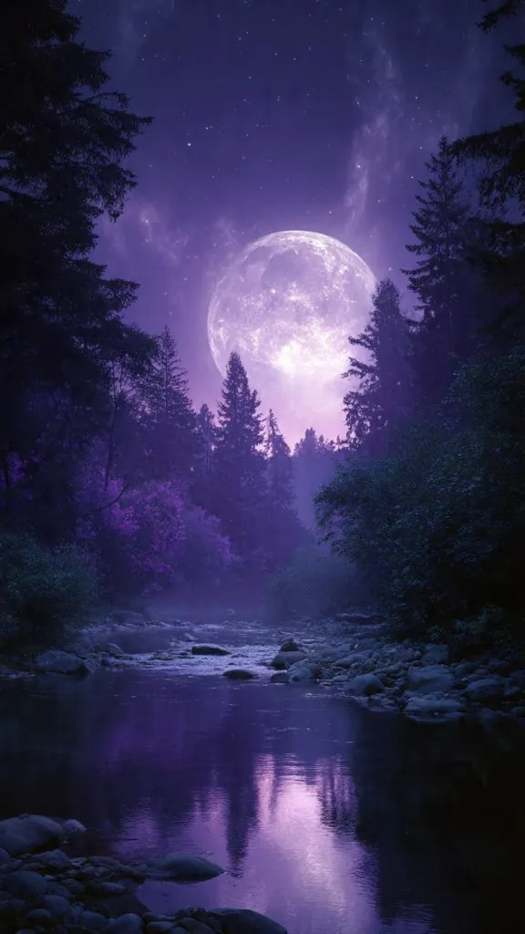 an attractive image of violet moon night wallpaper