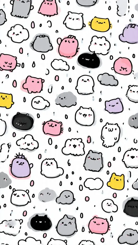 cute kawaii white pattern wallpaper