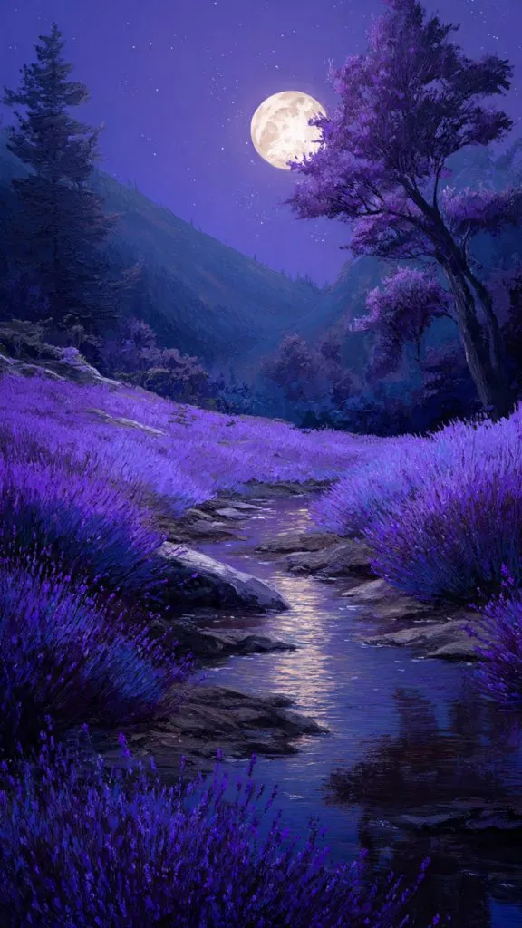 lavender moonlight landscape