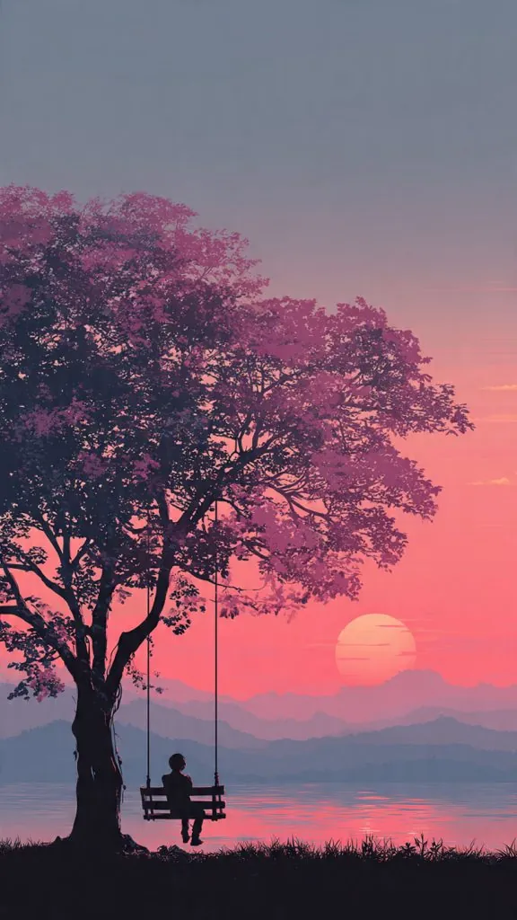 pastel sunset silhouette wallpaper