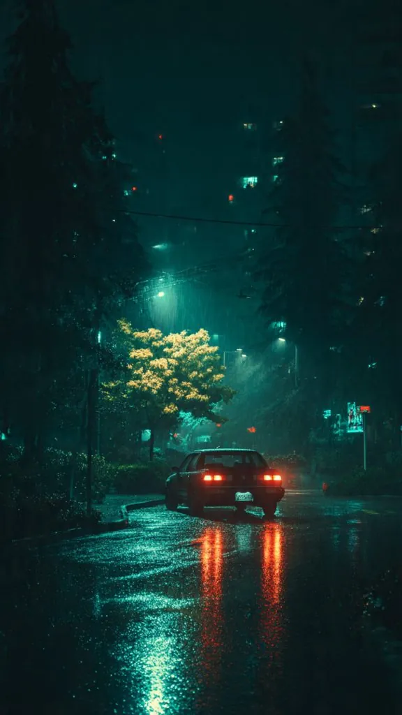 soft green nature minimalneon night city car wallp