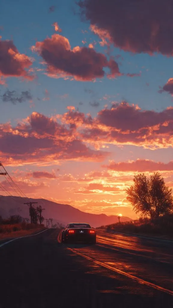 sunset road trip car wallpaper