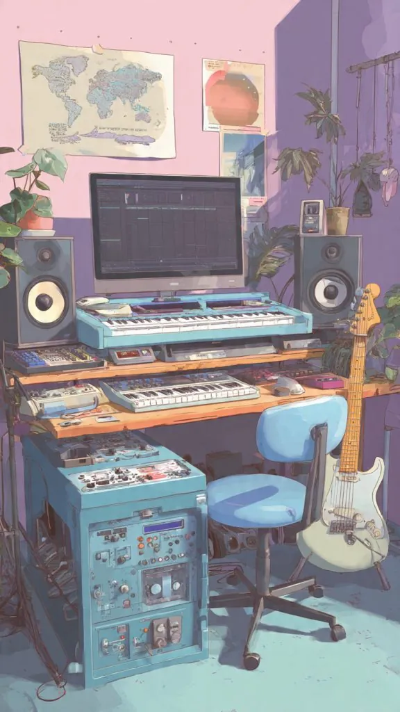 pastel music studio wallpaper