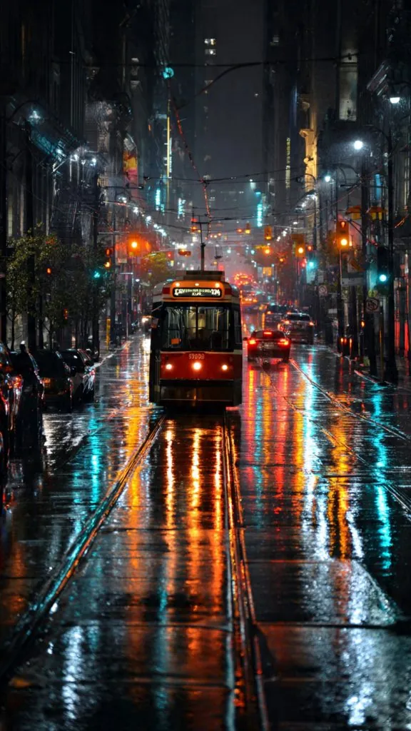 rainy night street car wallpaper